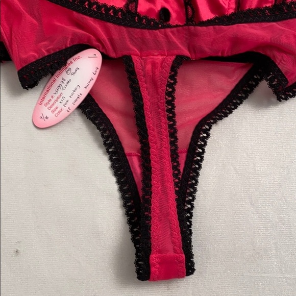 Victoria’s Secret Sexy Little Things hot pink satin thong panty with garters - Picture 13 of 16